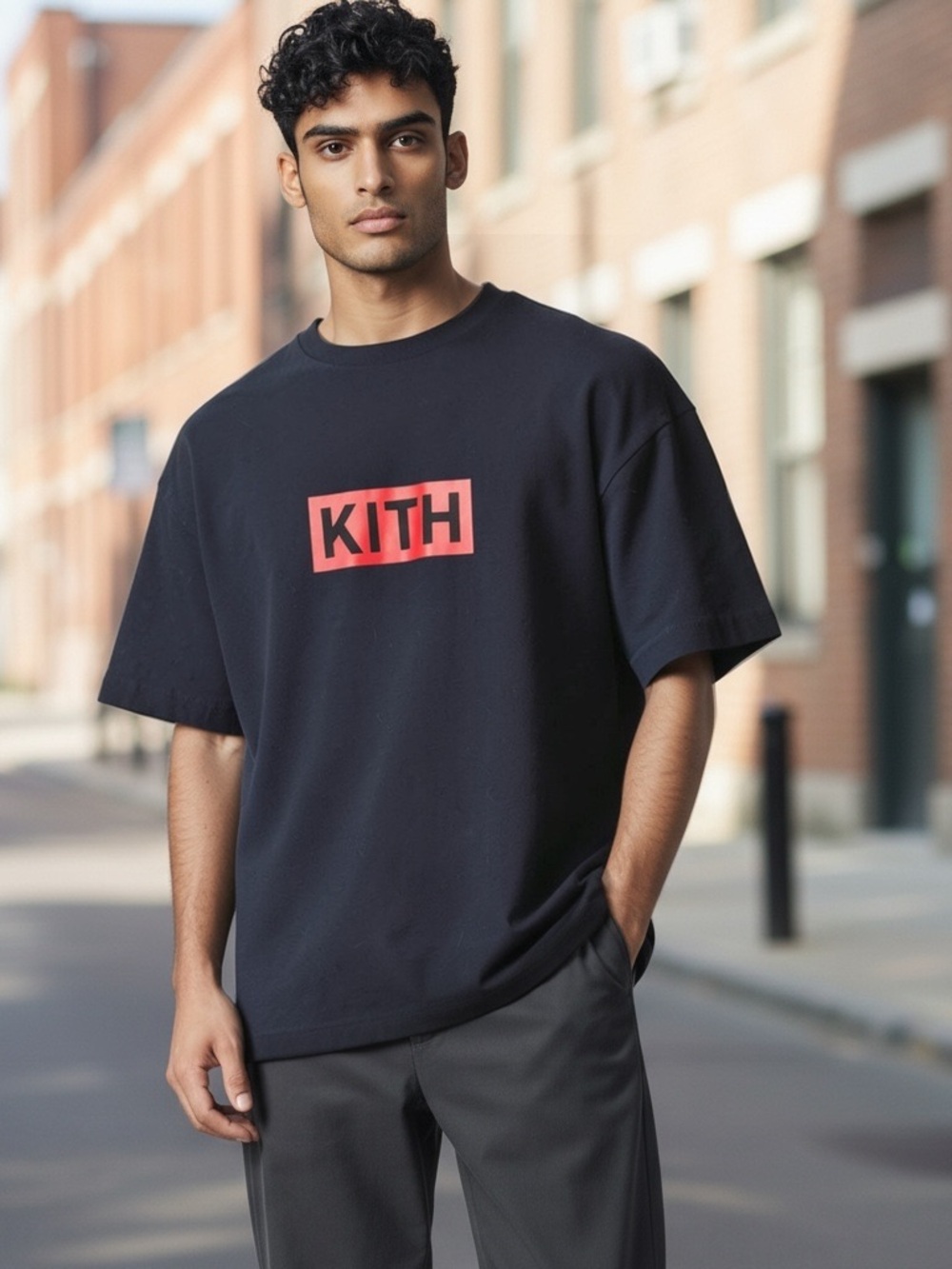 NWT Kith Navy Short-Sleeve Tee with Red Box Logo